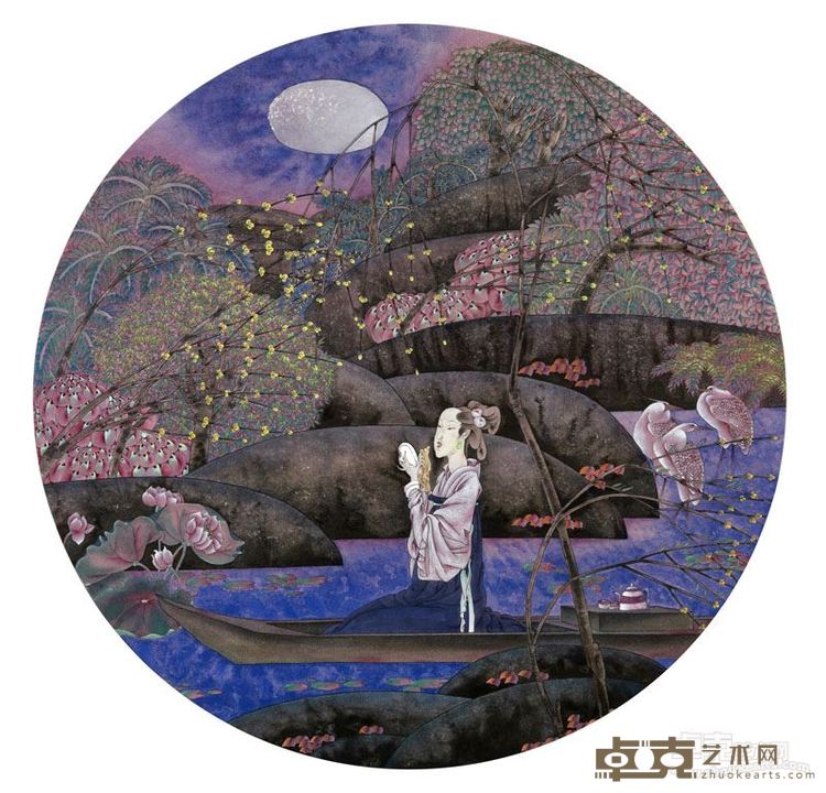 春夜气暖  1995年   纸本工笔重彩画  68x68cm