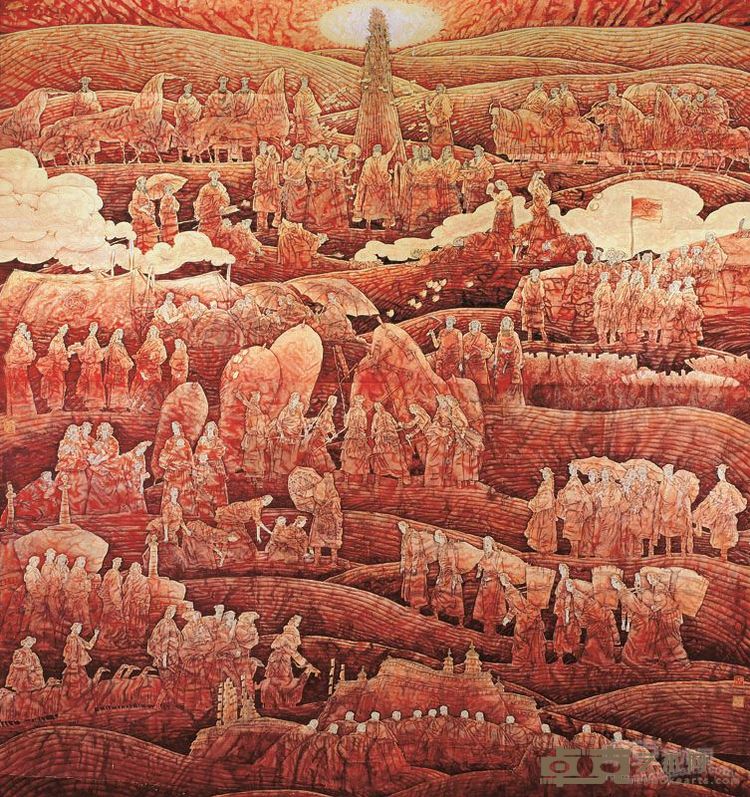 靠近太阳的地方  210X230cm  纸本重彩工笔画  1991年