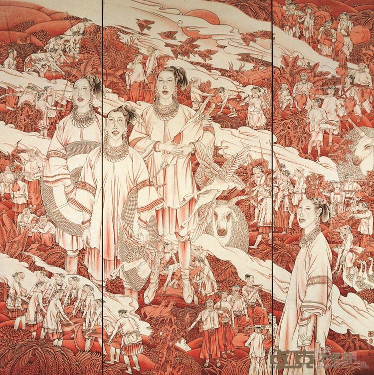 苗山故事210-212纸本淡彩工笔画  1995年