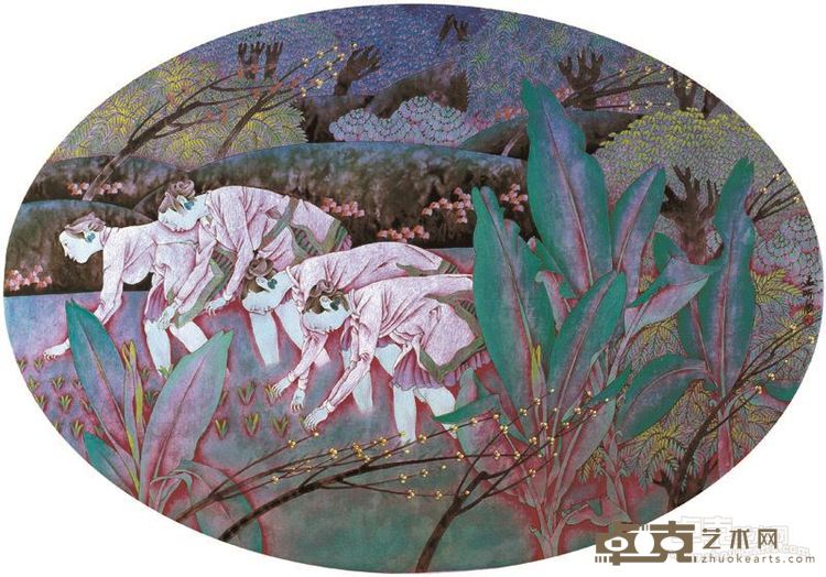 四月桑田  105X73cm   纸本重彩工笔画   1995年