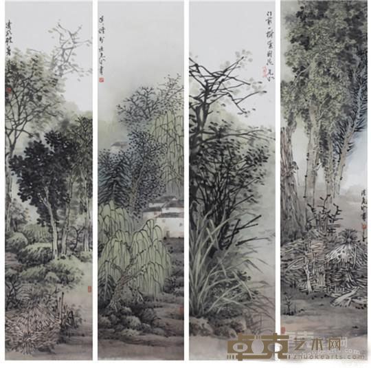 《隐隐烟村》 陈危冰 68x17cm×4 2016年 纸本