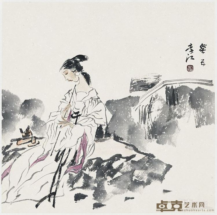 李江  吹箫仕女