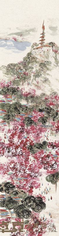 范文道  解放门初春 纸本彩墨 146cm×38cm 2016年