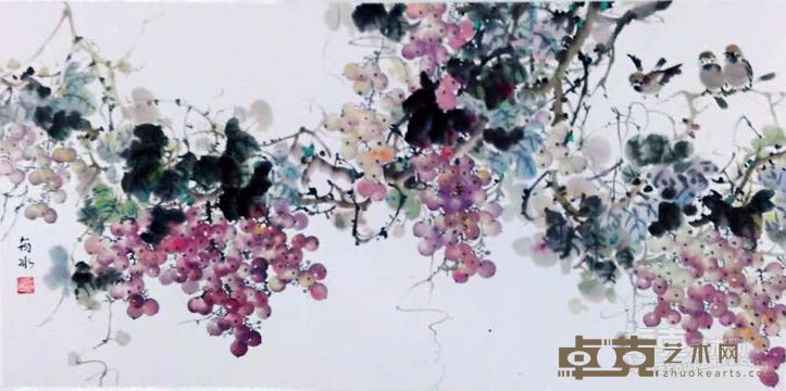 汤筠冰 紫珠飘香 彩墨纸本