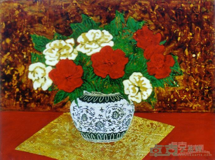 毕鸣雯 瓶花 漆画