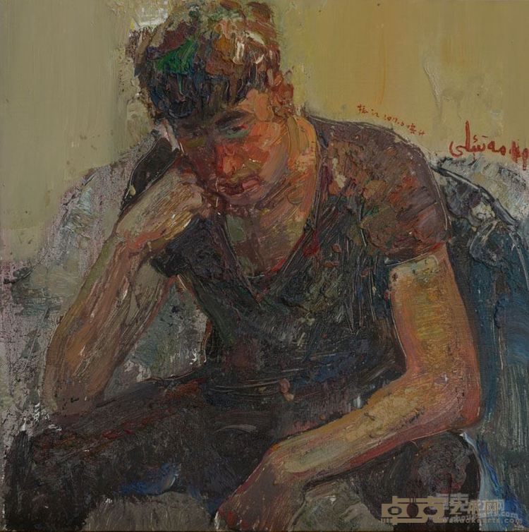 沉思中的买买提  布面油画   60x60cm  2017年