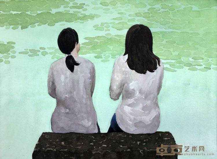 《两姐妹》纸上水彩 38×52cm  2017