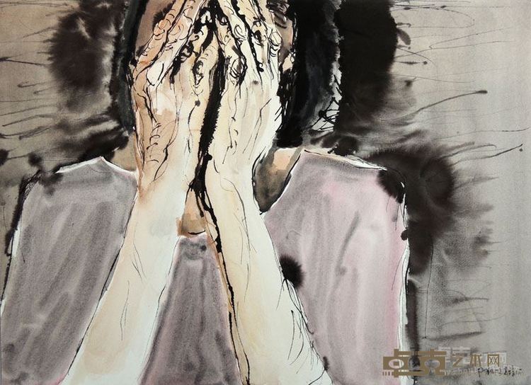 《捂脸者》 53x76cm 纸本水彩 2015
