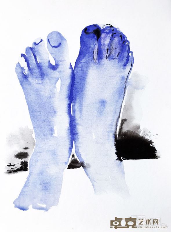 《蓝色的脚》 38x53cm 纸本水彩 2015