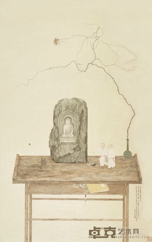 邓家安- 小僧礼佛图 121x75.5cm 纸本设色 2017年