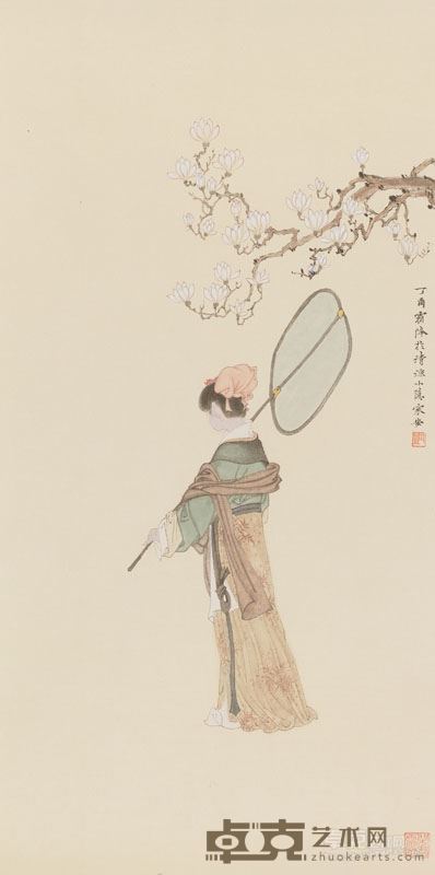 邓家安-执扇仕女图 70x34.5cm 纸本设色