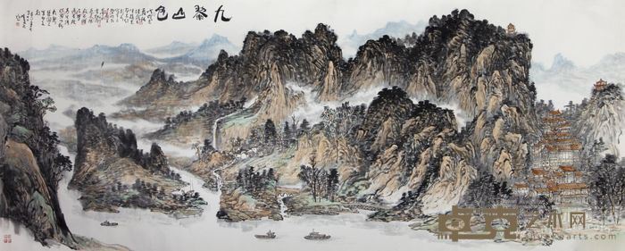 《九黎山色》 张培武携其山水高研班 142x362cm 国画