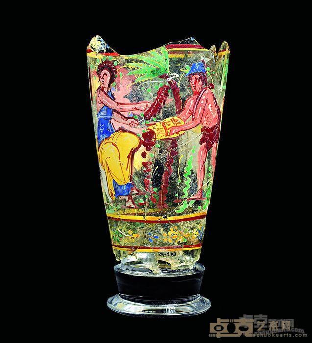 彩绘高脚杯 高12.6cm，直径8.0cm 1世纪 玻璃