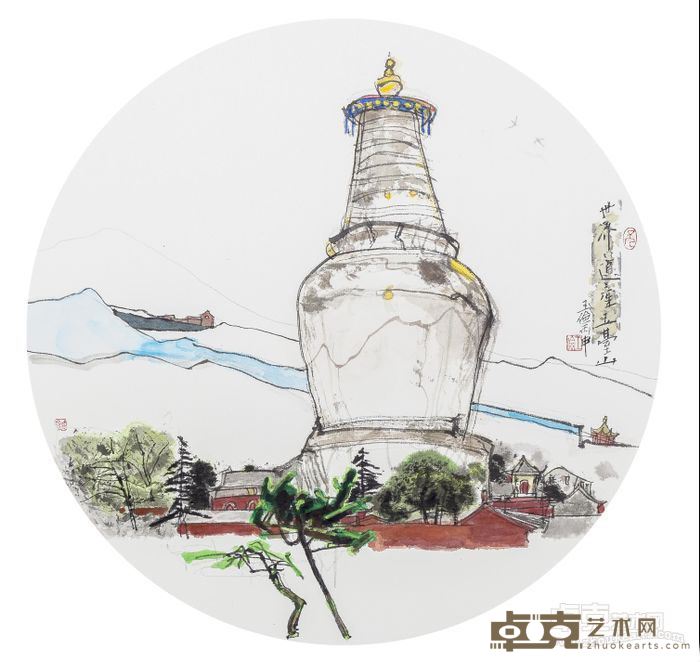 《五台山》 王俭 直径42cm 2018年 纸本设色