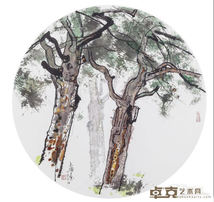 《常青古树》 王俭 直径42cm 2018年 纸本设色