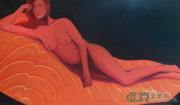 《躺在三文鱼上的女人》 程之初 120x70cm 布面油画
