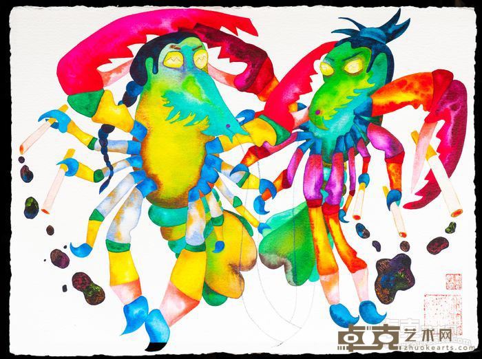 《一只虾不想，两只虾叮当》 柏睿安 56x76cm 2014年 手工纸水彩画