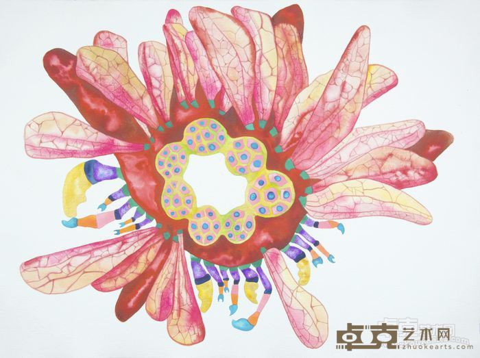《莲花蜻蜓》 柏睿安 75x55cm 2015年 手工纸水彩画