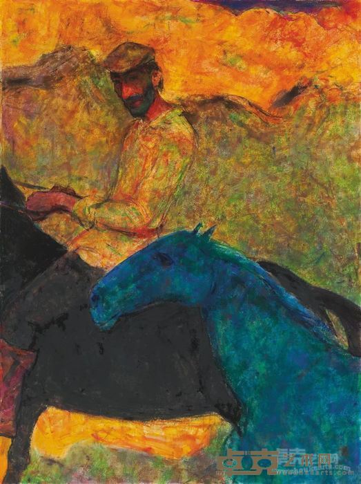 《马背上的塔吉克男人》 陈坚 113x152cm 2001年 纸上水彩