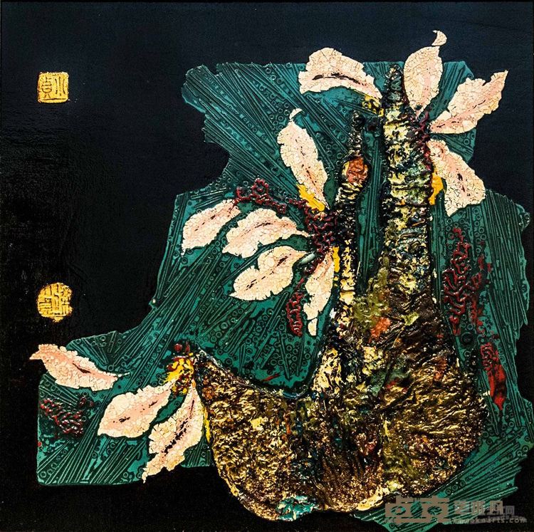 梁小贞《花开.紫荆（四）》40x40cm