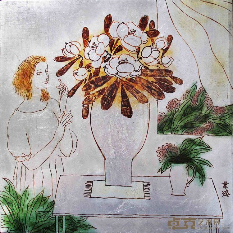 韦潞《消夏图之四》40X40cm