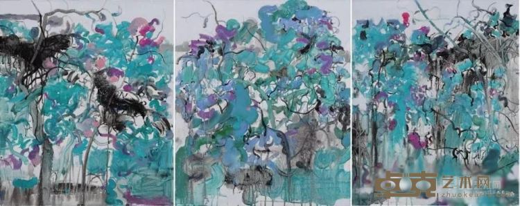 《莫奈花园印象系列之二》 周作俊 50x60cmx3 2017年 麻布油彩
