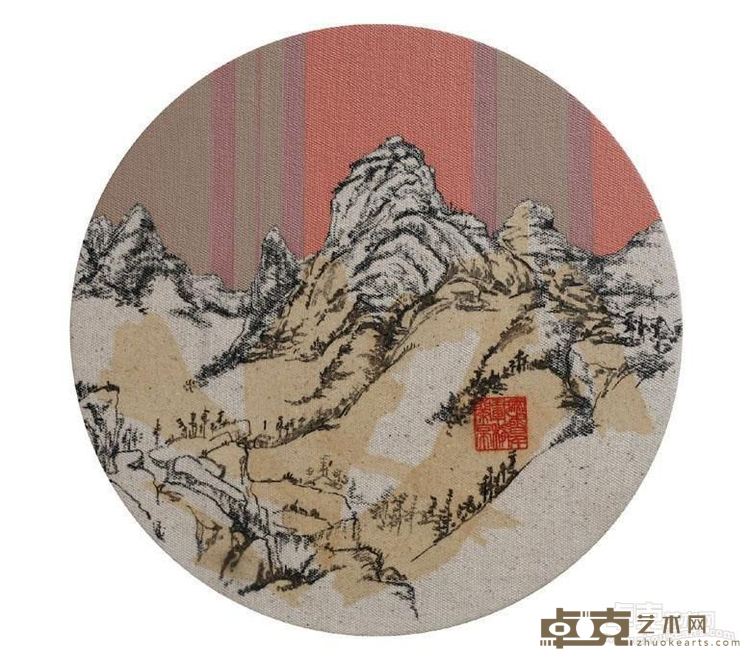 《再造山水 no.1》 王阔阔 直径33cm 2017年 布面综合
