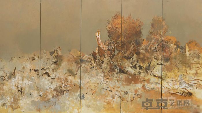 《沙漠中的胡杨》 李荣林 220x400cm 2015年 麻布油彩
